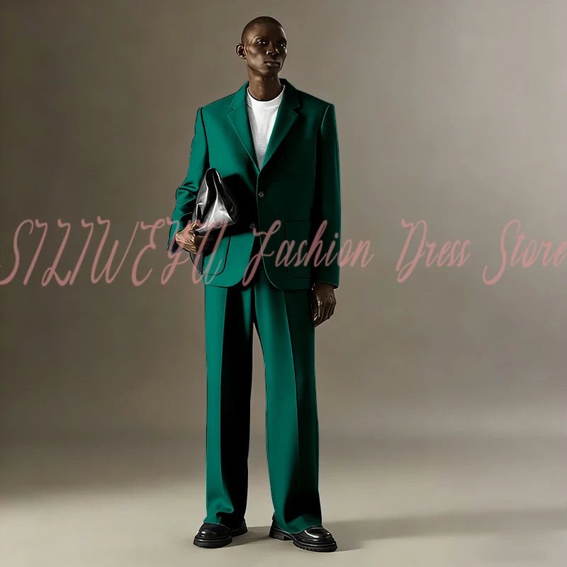 Loose Casual Men Suit Sets 2 Pieces Jacket Pants Business Blazer Set Social Party Fashion Trousers Roupas Masculino