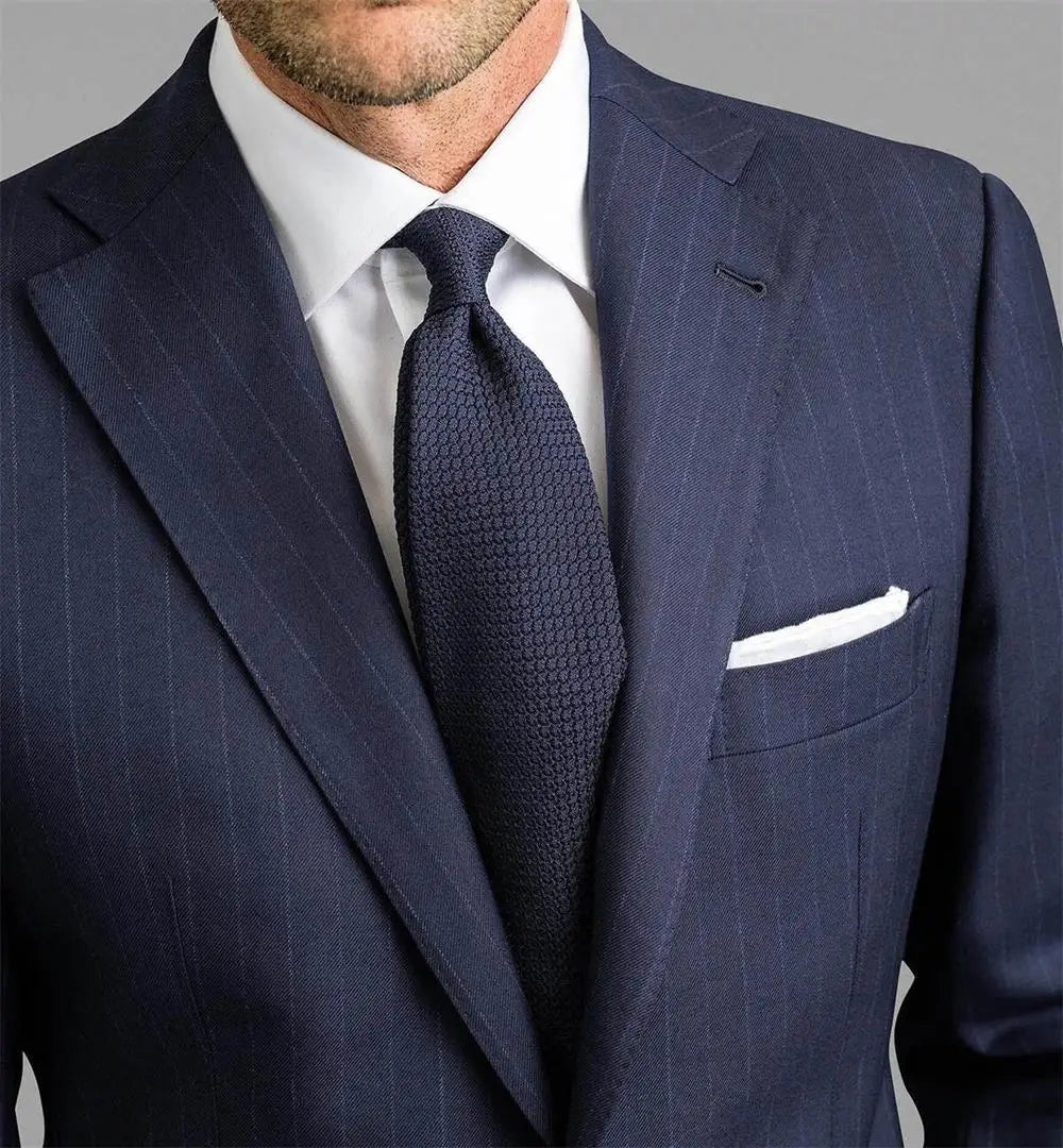 Cotton Blue striped classic men's Business suit 2pcs set Suit Jacket suit pants Groom's wedding suit Gentleman's Banquet suit