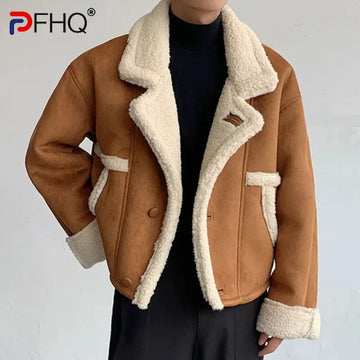 PFHQ Stylish Men Thickened Coat Winter Men's Suede Fur Hort Warm Cotton Padded Jacket Fashion Retro Autumn Male Top 9C3611