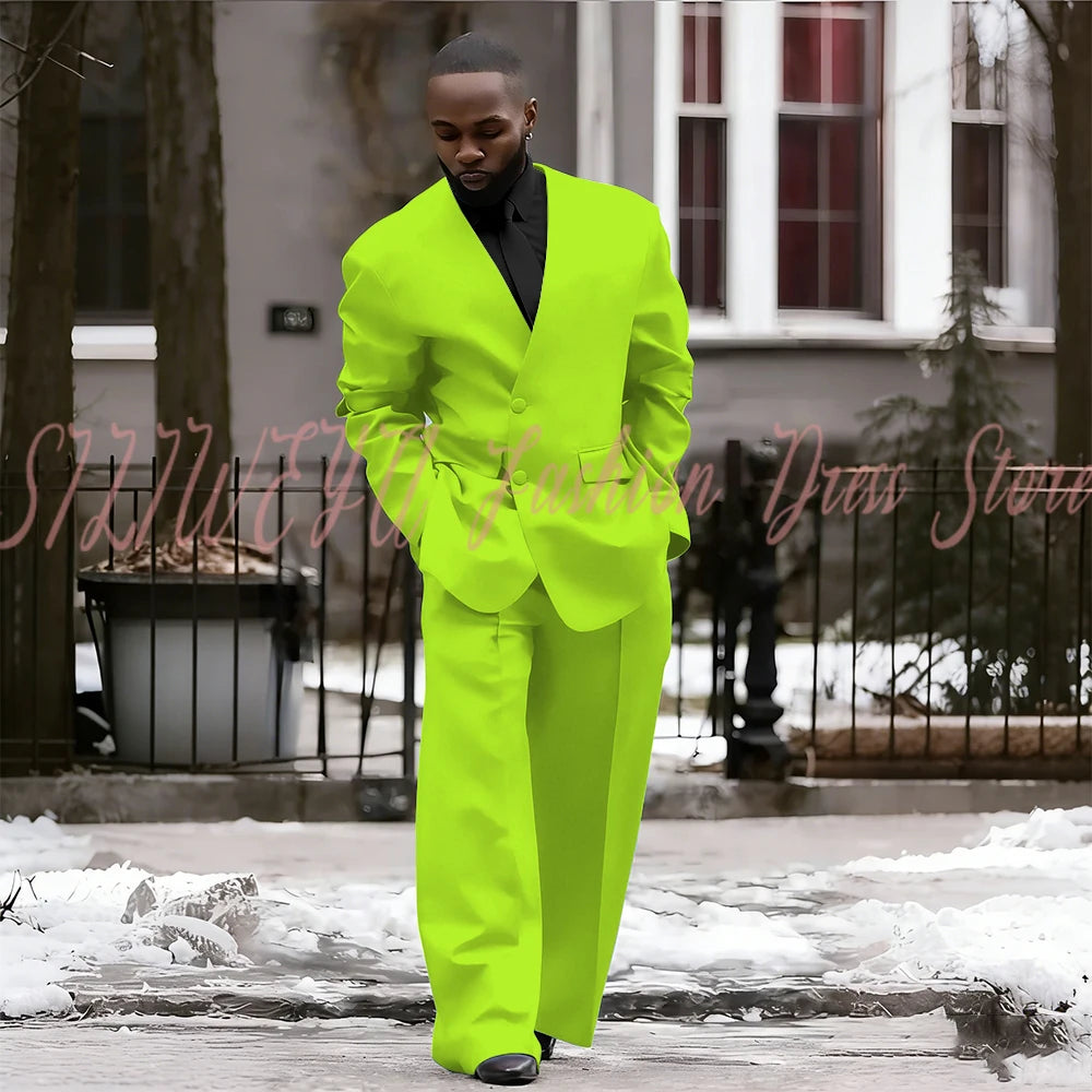 Single Breasted Red Men's Suit 2 Pieces Jacket Pants Loose Style Business Casual Work Commute Daily Social Blazer Set