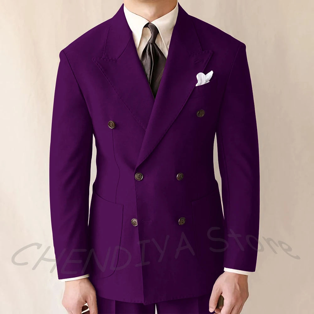 British Style Men Suits Casual Business Double Breasted Suit Jacket Wedding Groom Business Social Banquet Tuxedo Costume