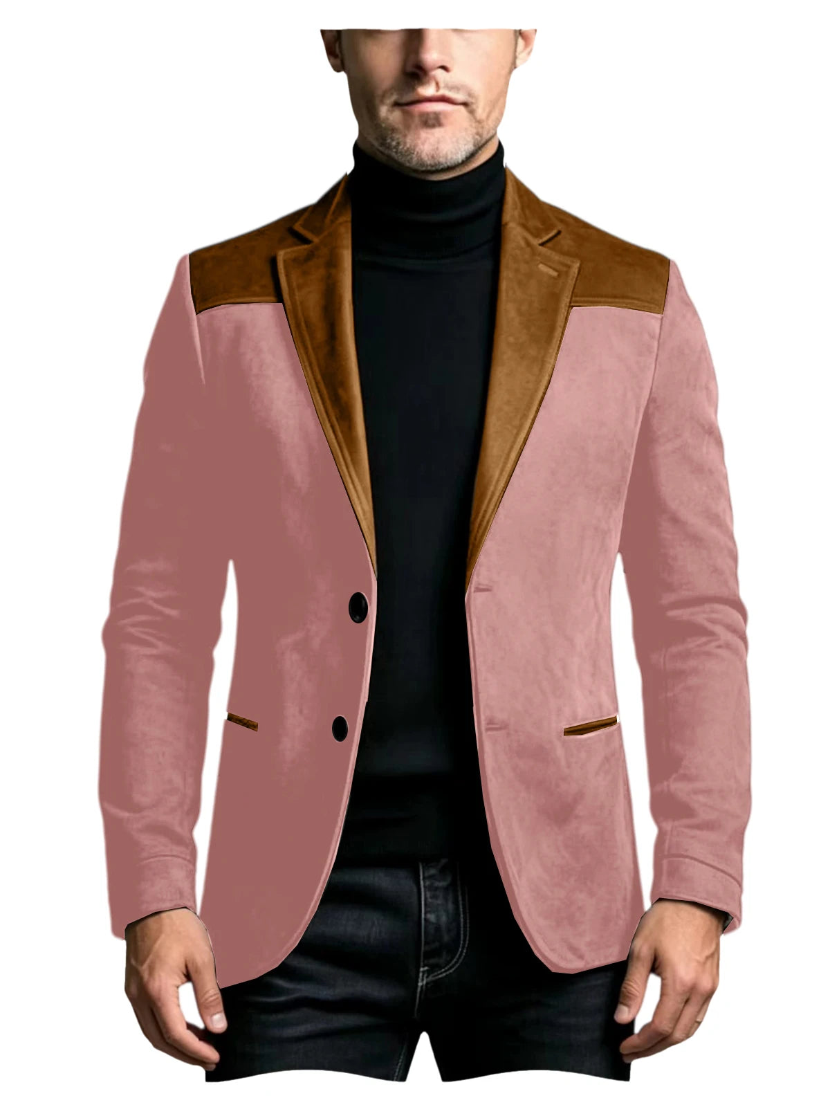 Men Suede Patchwork Lapel Blazer Slim Fit Color Block Suit Jacket Business Streetwear Outerwear For Party Daily Evening Outfits