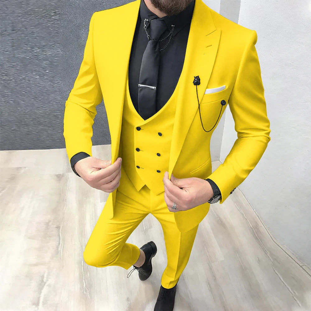 2025 Latest Design Men Suits Fashion Wedding Tuxedo Formal Casual Business Groom 3 Piece Male Suit Slim (Blazer+Vest+Pants)