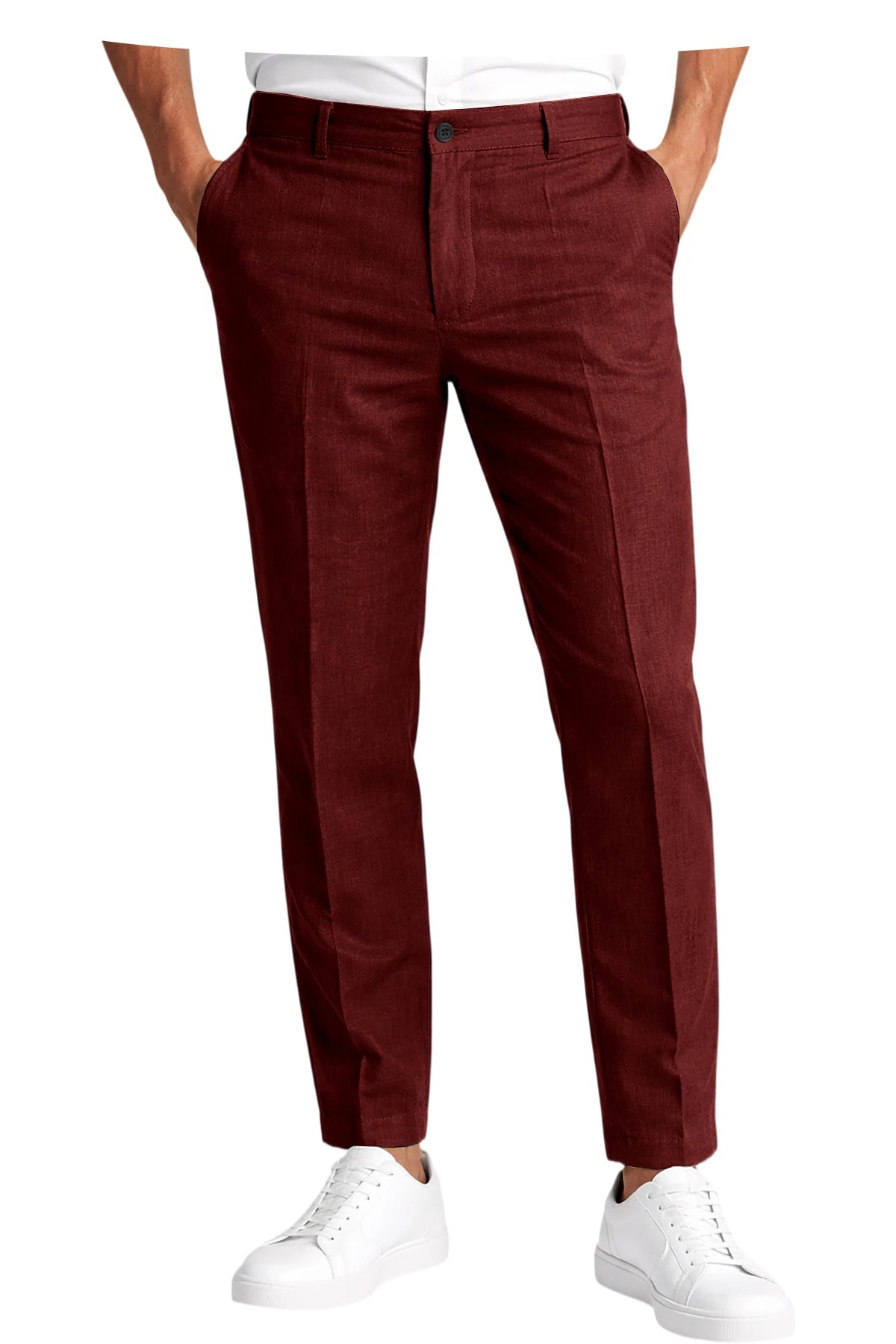 Men's Premium Linen Blend Pants Lightweight Slim Fit Wrinkle-Resistant Trousers Business Office Summer Casual Formal Wear