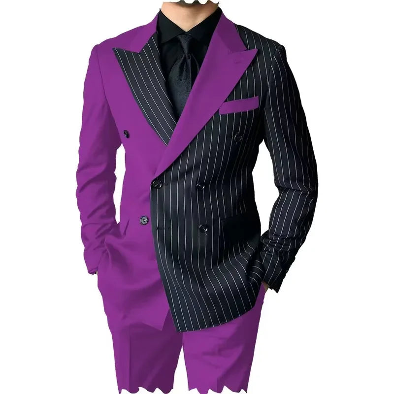 2 Piece New Style Wedding Men Suits  Groom Tuxedos Peak Lapel Double Breasted Blazer Pants Sets Prom Business Costume Homme