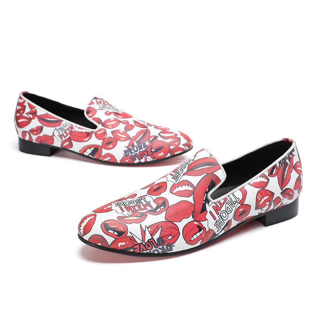 Men's Loafers Fashionable Printed Leather Casual Wide Toe Wedding Party Business Suit Formal Shoes