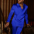 Fashion Notch Lapel Satin Men Suit High Quality Single Button Slim Fitted Outfit Jacket Pants Model Show Party Prom Male Set