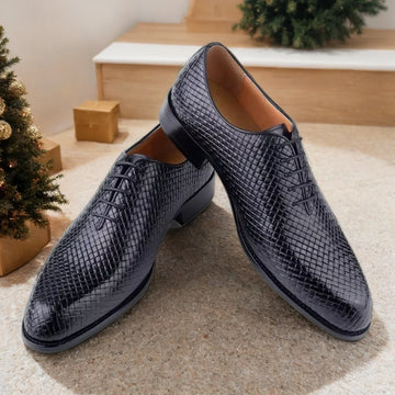 Men Oxford Luxury Grid pattern Pattern Shoes Pointed Toe Classic High Quality Stylish Cow Leather Handmade Lace Up Daily Zapatos