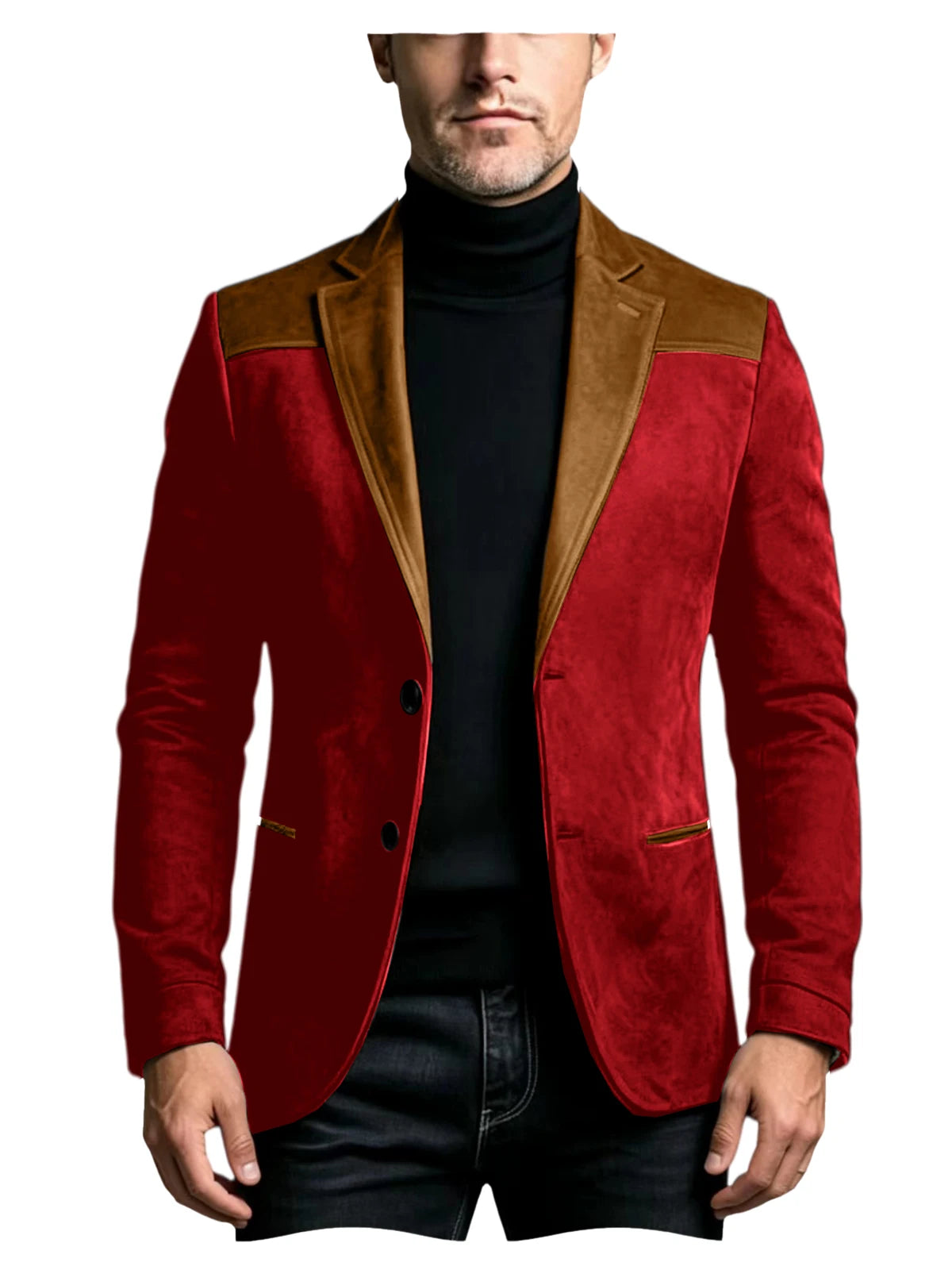 Men Suede Patchwork Lapel Blazer Slim Fit Color Block Suit Jacket Business Streetwear Outerwear For Party Daily Evening Outfits