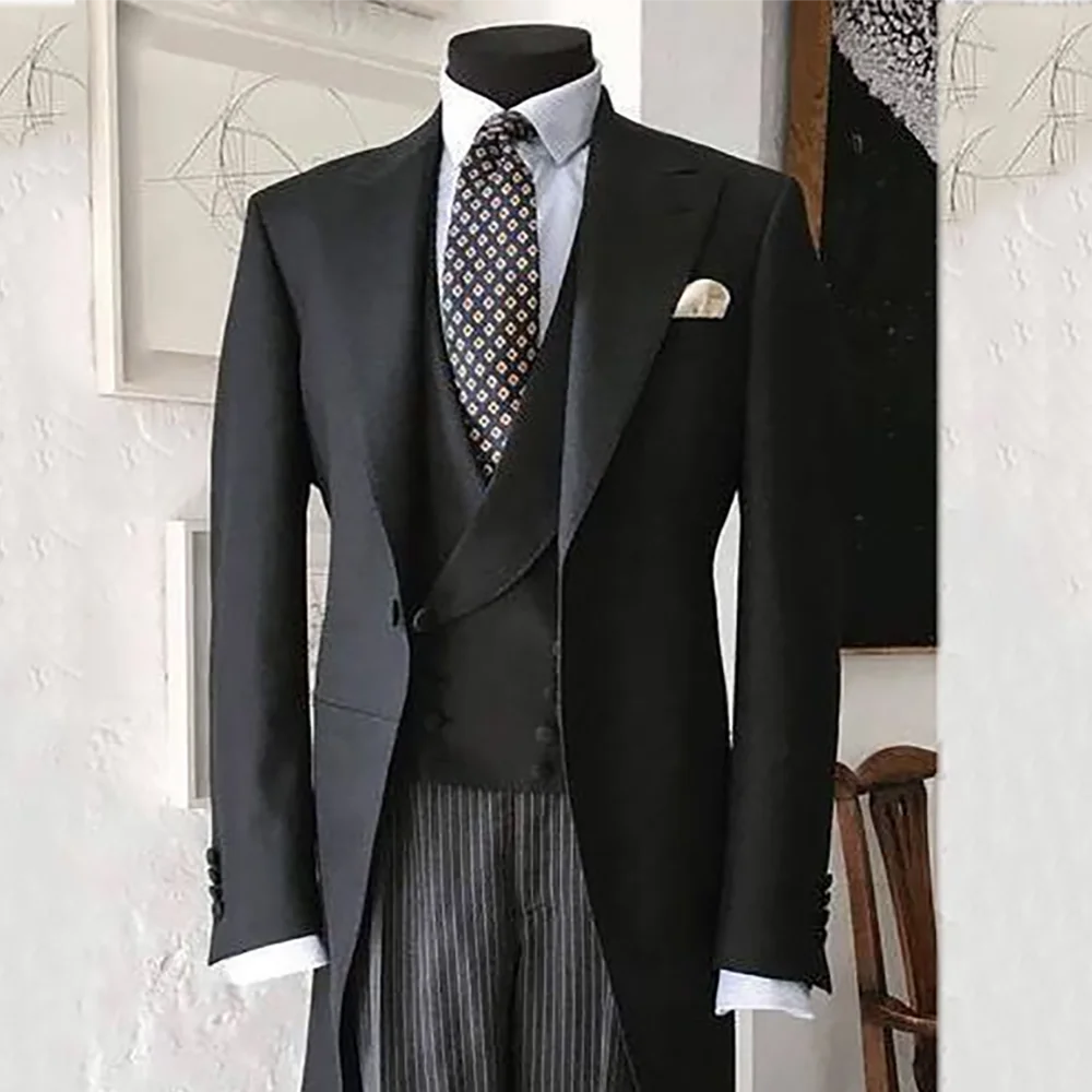 Elegant Groom Wedding Suit 3 Pieces Regular Fitted Peak Lapel Fashion Outfit Best Man Guest Male Suits(Blazer+Pants+Vest)