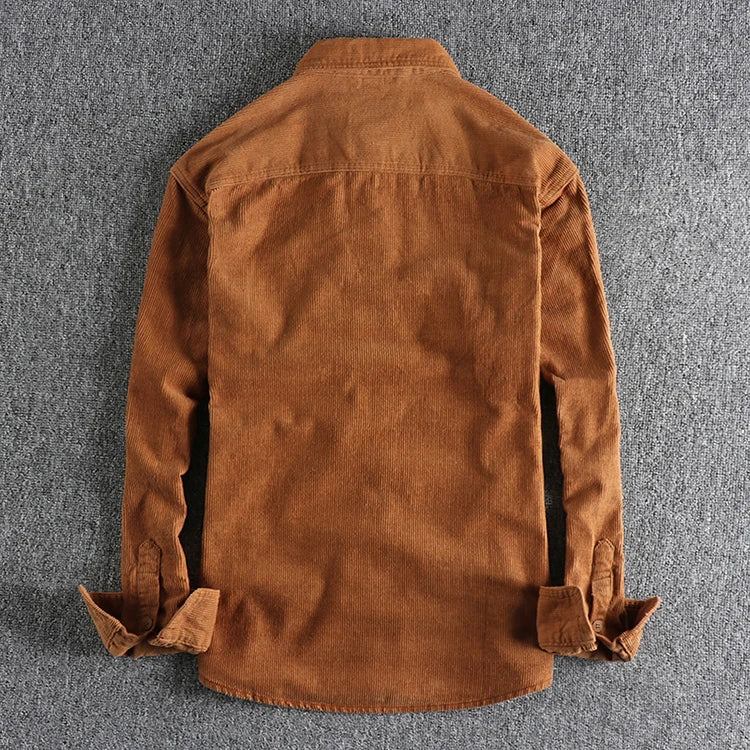 Vintage washed corduroy long-sleeved shirt men's simple and loose-fitting winter thick-style shirt coat
