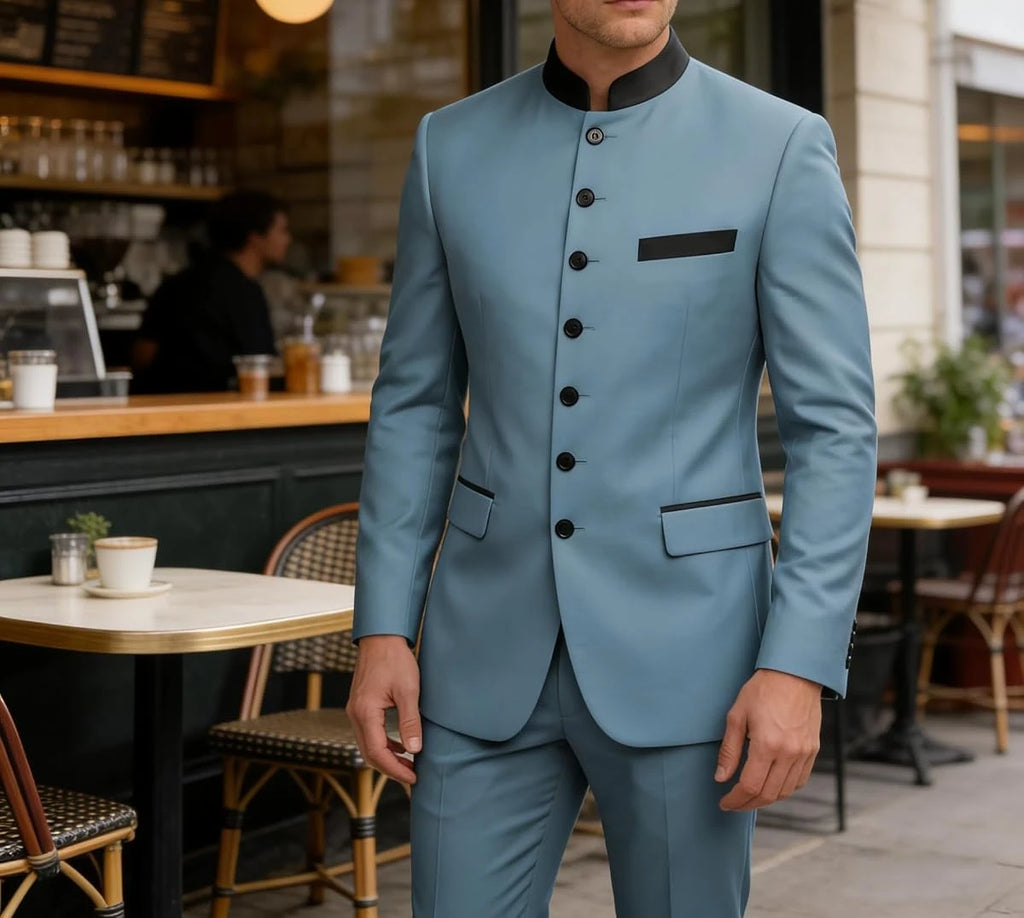 Chinese Tunic Suit Mens 2 Piece Chinese Suits for Men Slim Fit Mandarin Collar Suits for Wedding Prom Party