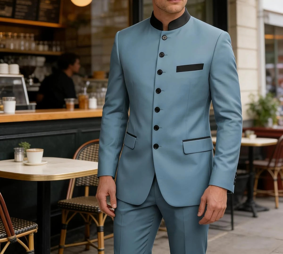 Chinese Tunic Suit Mens 2 Piece Chinese Suits for Men Slim Fit Mandarin Collar Suits for Wedding Prom Party