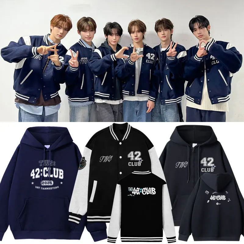 2025 KPOP TWS 42:CLUB Tour Baseball Jacket Women Men SHINYU DOHOON YOUNGJAE HANJIN JIHOON KYUNGMIN College Baseball Uniform