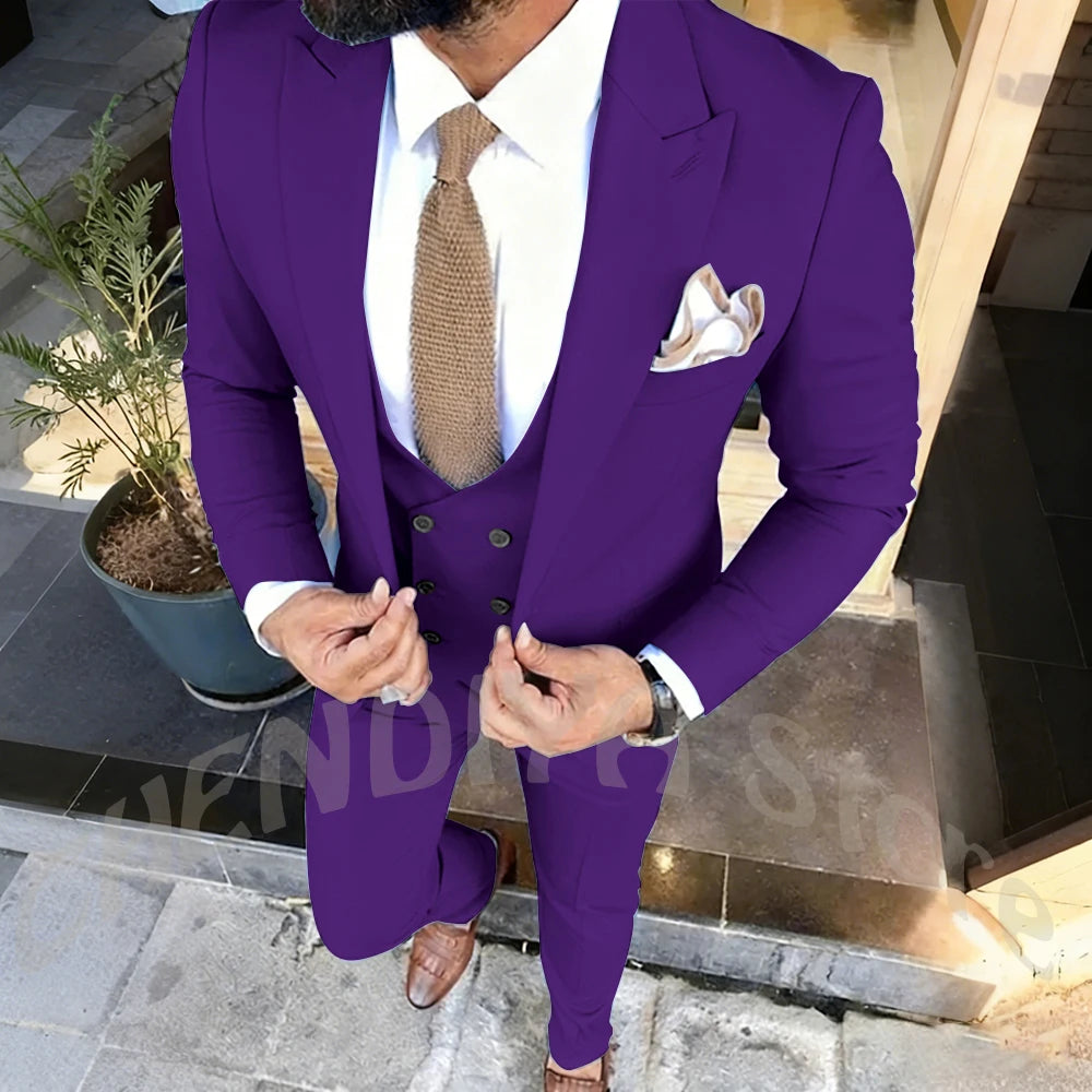 Slim Fit Men's Suits Set 3 Piece Single Breasted Peak Lapel Suit Daily Home Office High Street Fashion Casual Blazer Pants Vest