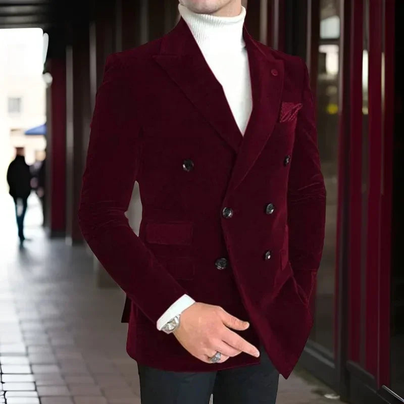 Italian Style Men Suit Jacket Slim Fit 1 Piece Peak Lapel Velvet Smoking Male Fashion Blazer Double Breasted Wedding Suit 2025