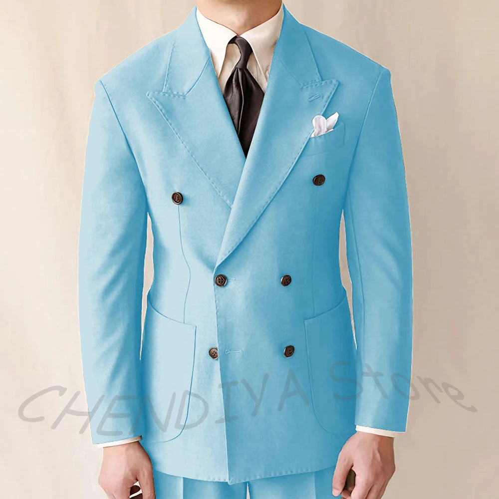 British Style Men Suits Casual Business Double Breasted Suit Jacket Wedding Groom Business Social Banquet Tuxedo Costume
