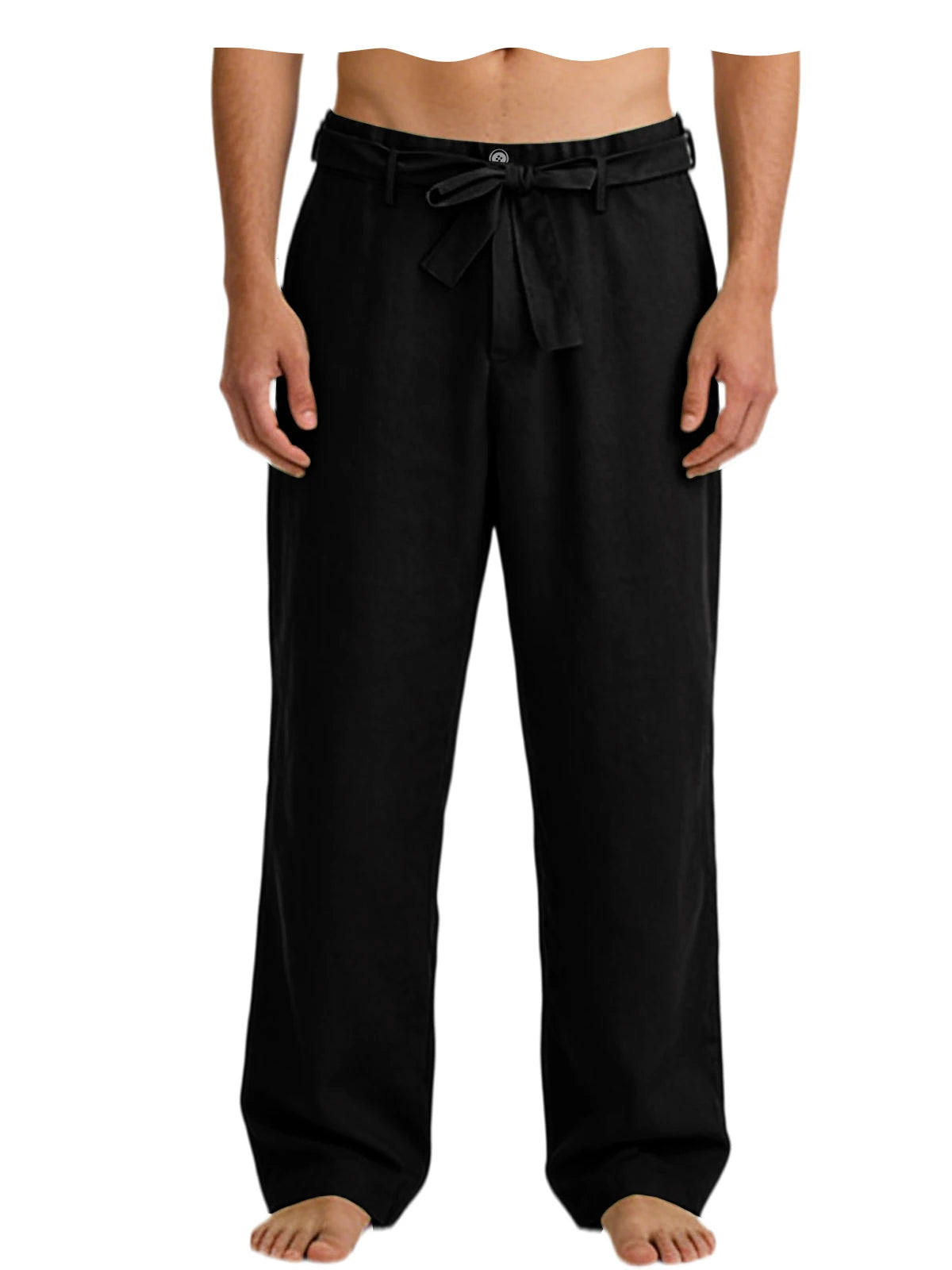 Vintage Men's Tie Waist Linen Blend Pants High Waist Wide Leg Casual Trousers Soft Breathable Lounge Pants for Men