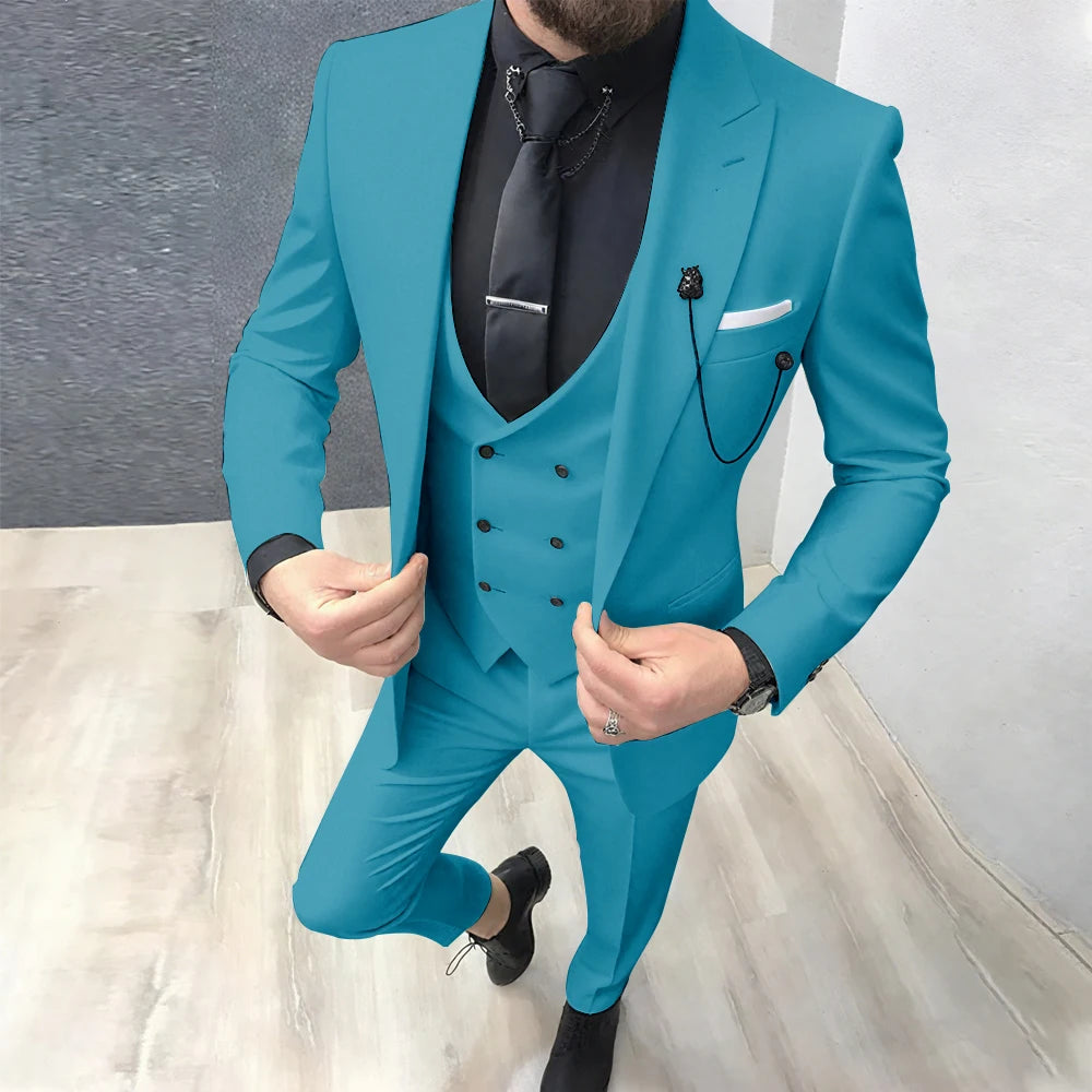 2025 Latest Design Men Suits Fashion Wedding Tuxedo Formal Casual Business Groom 3 Piece Male Suit Slim (Blazer+Vest+Pants)