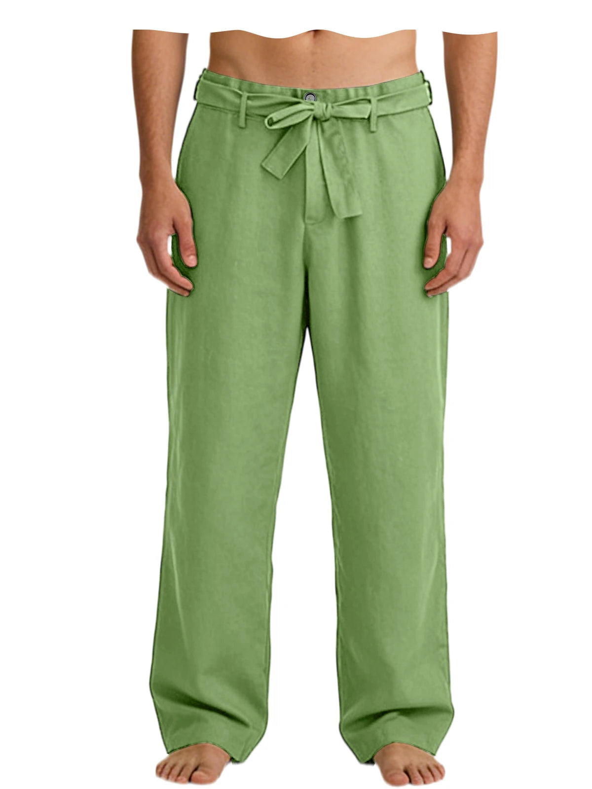 Vintage Men's Tie Waist Linen Blend Pants High Waist Wide Leg Casual Trousers Soft Breathable Lounge Pants for Men