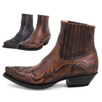 New Men's Boots Handmade Wedge Ankle Boots for Men Western Cowboy Boots Unisex Men's Leather Shoes Hard-Wearing Roman Shoes