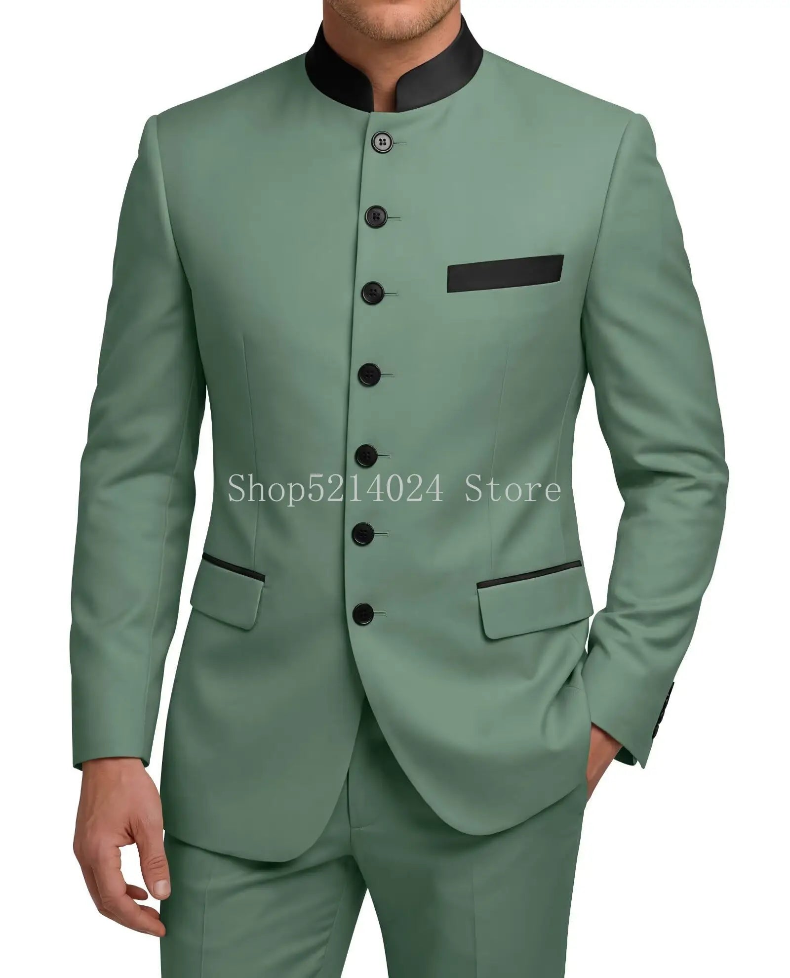 Chinese Tunic Suit Mens 2 Piece Chinese Suits for Men Slim Fit Mandarin Collar Suits for Wedding Prom Party