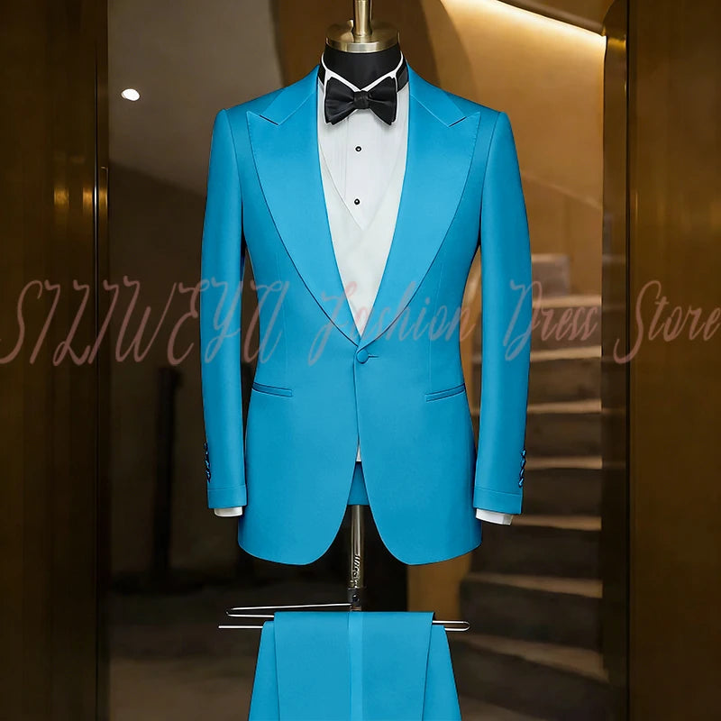 Elegant Black Men's Suit Single Breasted Peak Lapel Wedding Groom Tuxedo Dinner Party Dress Business Casual Male Clothing