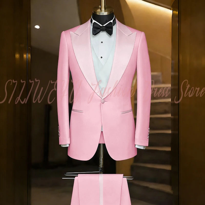 Elegant Black Men's Suit Single Breasted Peak Lapel Wedding Groom Tuxedo Dinner Party Dress Business Casual Male Clothing