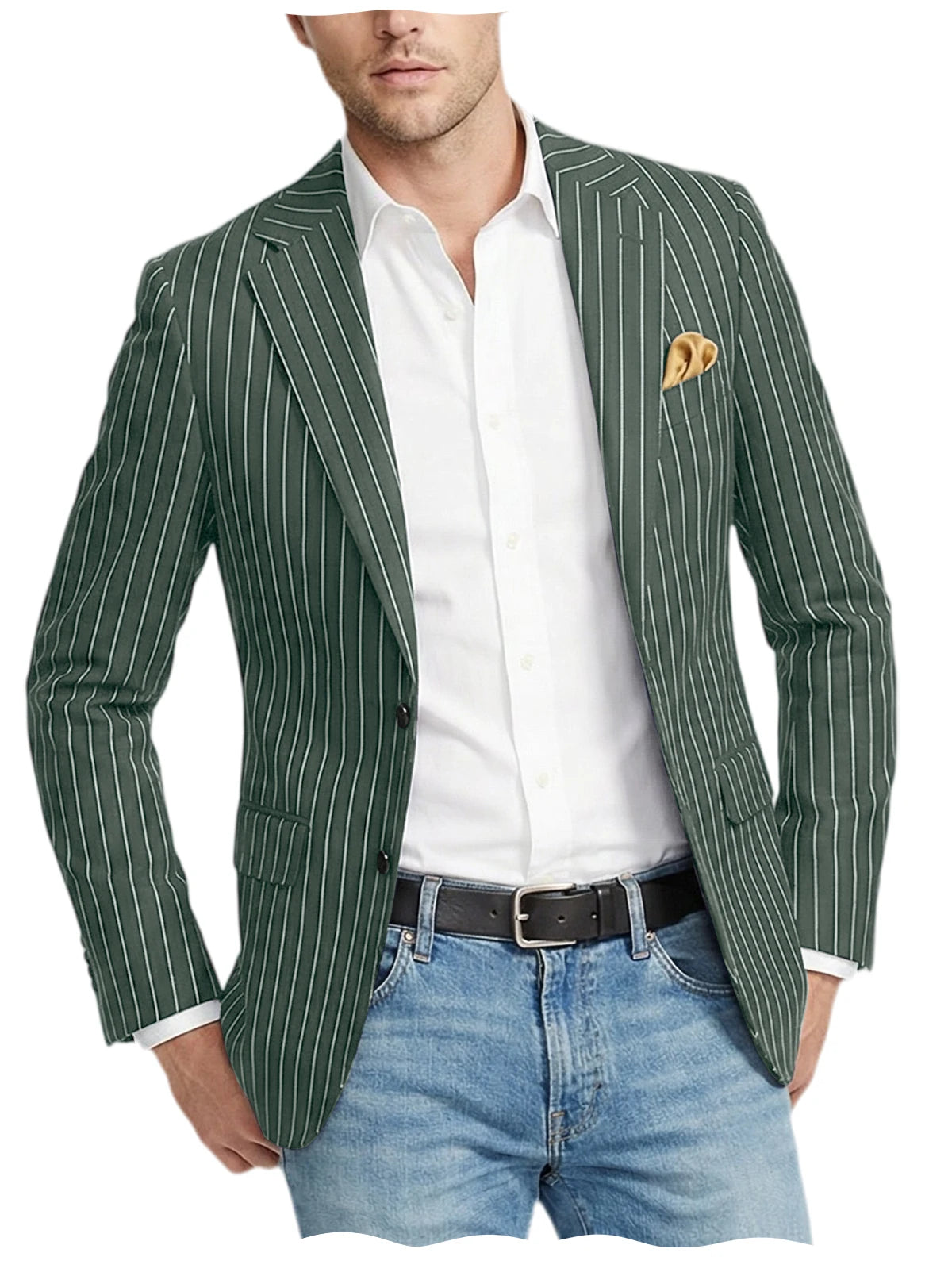 Men's Pinstripe Blazer Jacket Casual Slim Fit  Business Striped Blazer with Pocket Lightweight for Party Wedding Streetwear