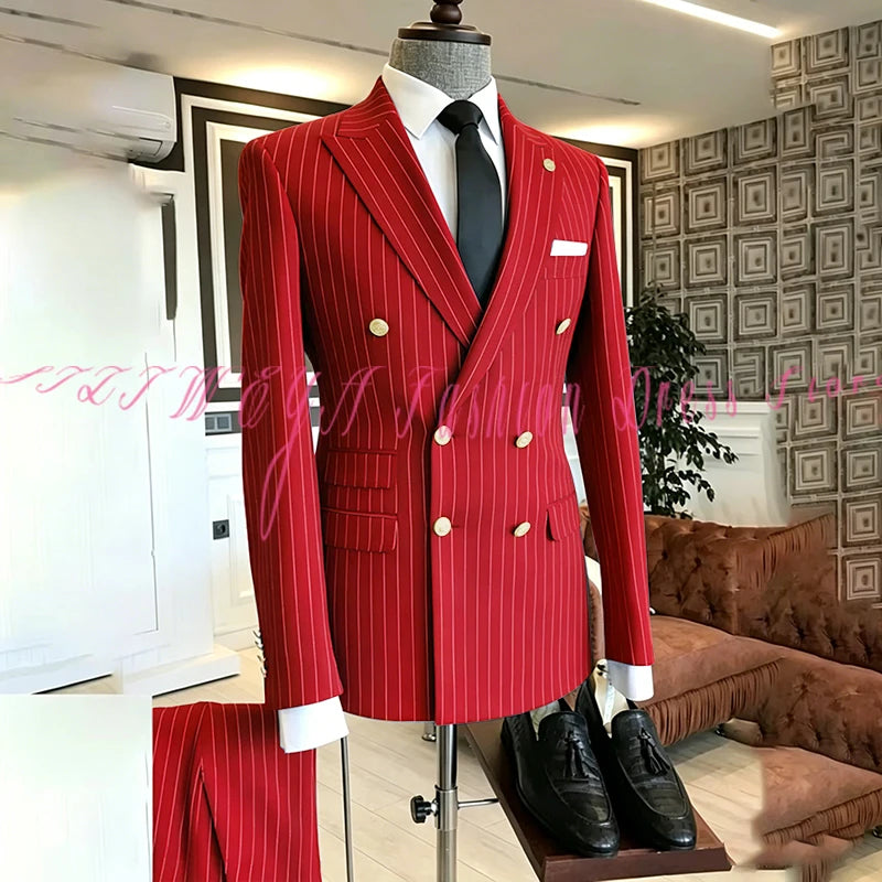 2025 Men's High-End Boutique Suit Stripe Trousers Set Wedding Party Fashion Business Casual Trendy Two-Piece Ensemble