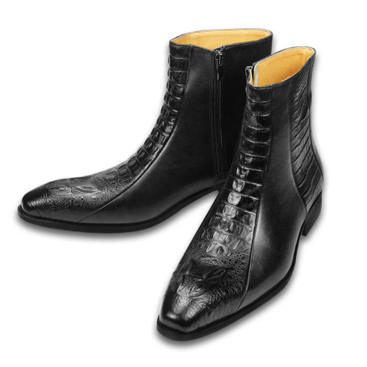 Trendy High Ankle Men's Boots Genuine Cow Leather Handmade Crocodile Pattern Printed Winter Luxury Business Leather Man's Boots