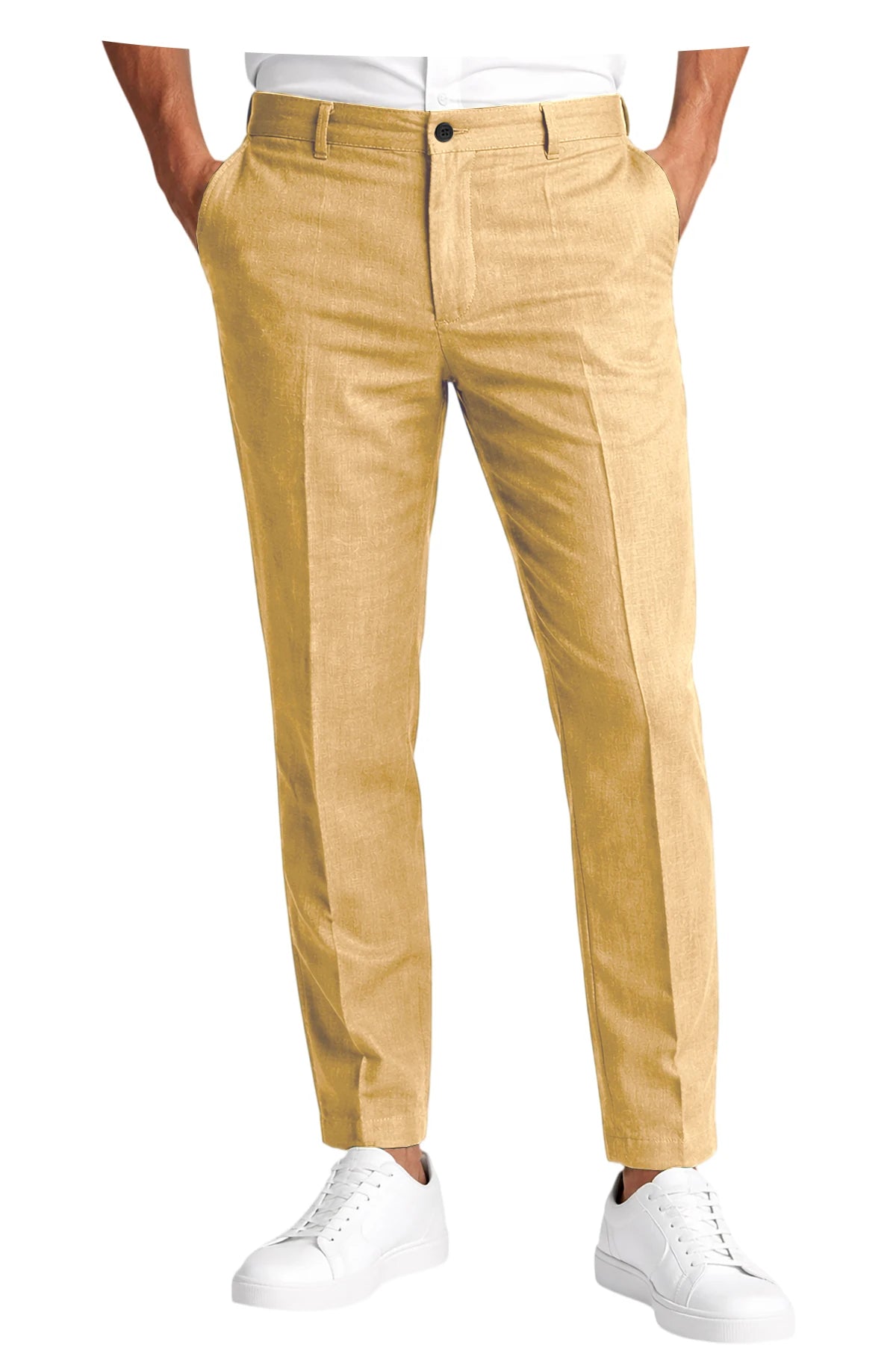 Men's Premium Linen Blend Pants Lightweight Slim Fit Wrinkle-Resistant Trousers Business Office Summer Casual Formal Wear