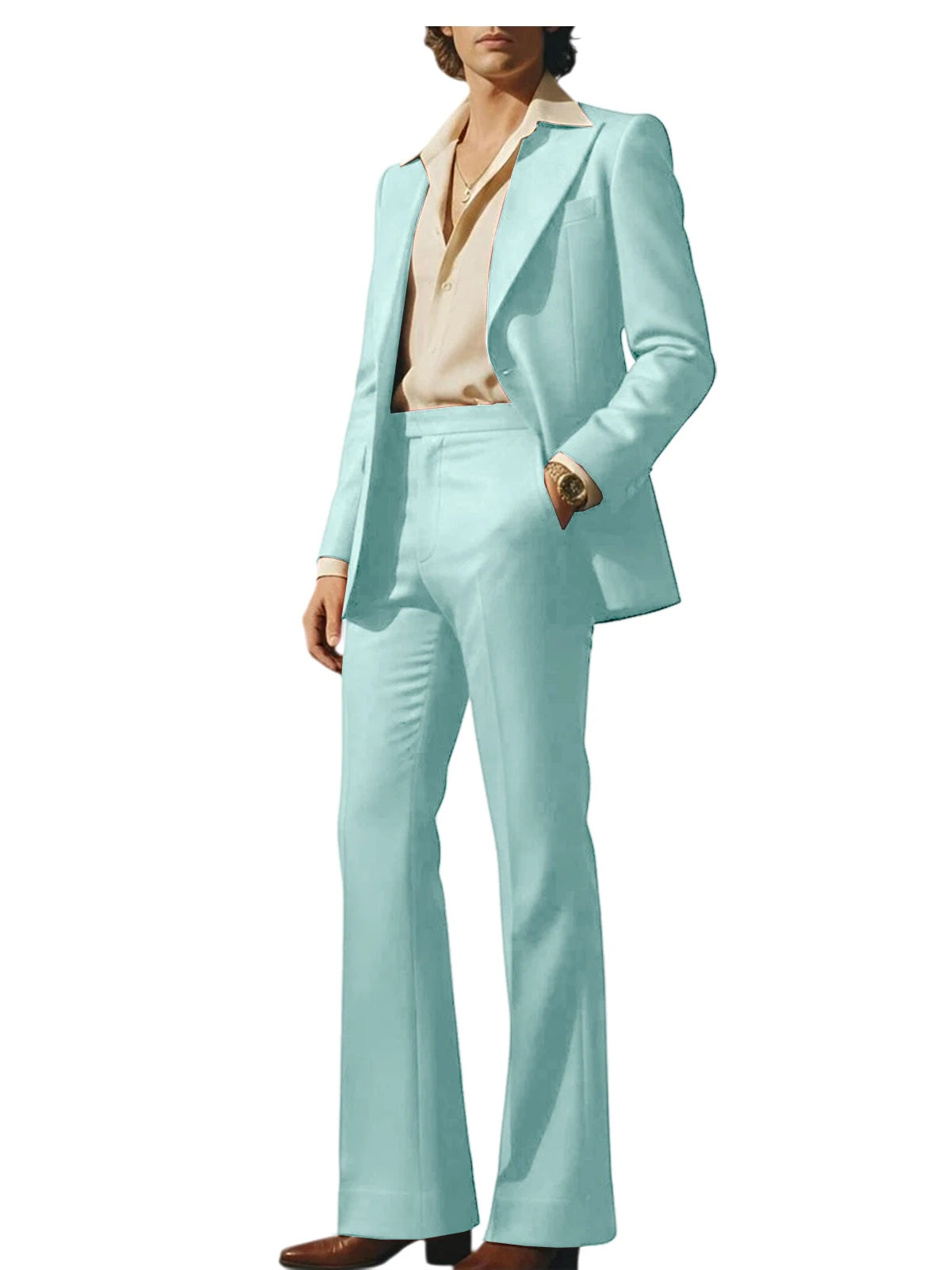 Men's Luxury 2 Piece Suit Set Slim Fit Peak Lapel Blazer Flared Straight Leg Pants Formal Business Wedding Prom Tuxedo