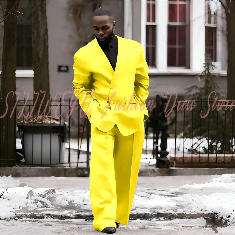 Single Breasted Red Men's Suit 2 Pieces Jacket Pants Loose Style Business Casual Work Commute Daily Social Blazer Set
