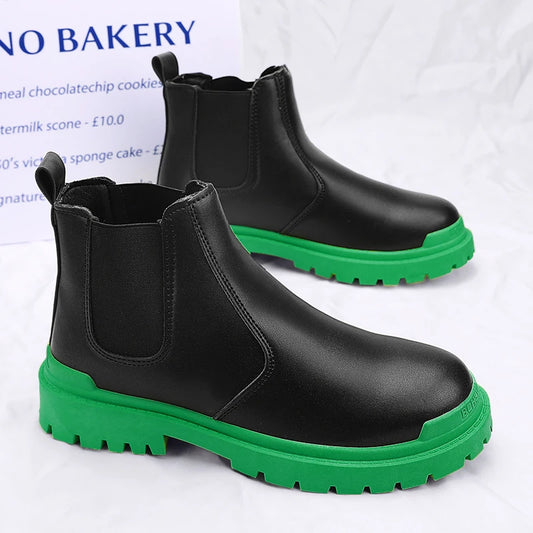 Men's Biker Boot Mens Boots Street Water Proof Casual Leather Shoes Trendy All-match Platform Anti-slip British Explosive Style