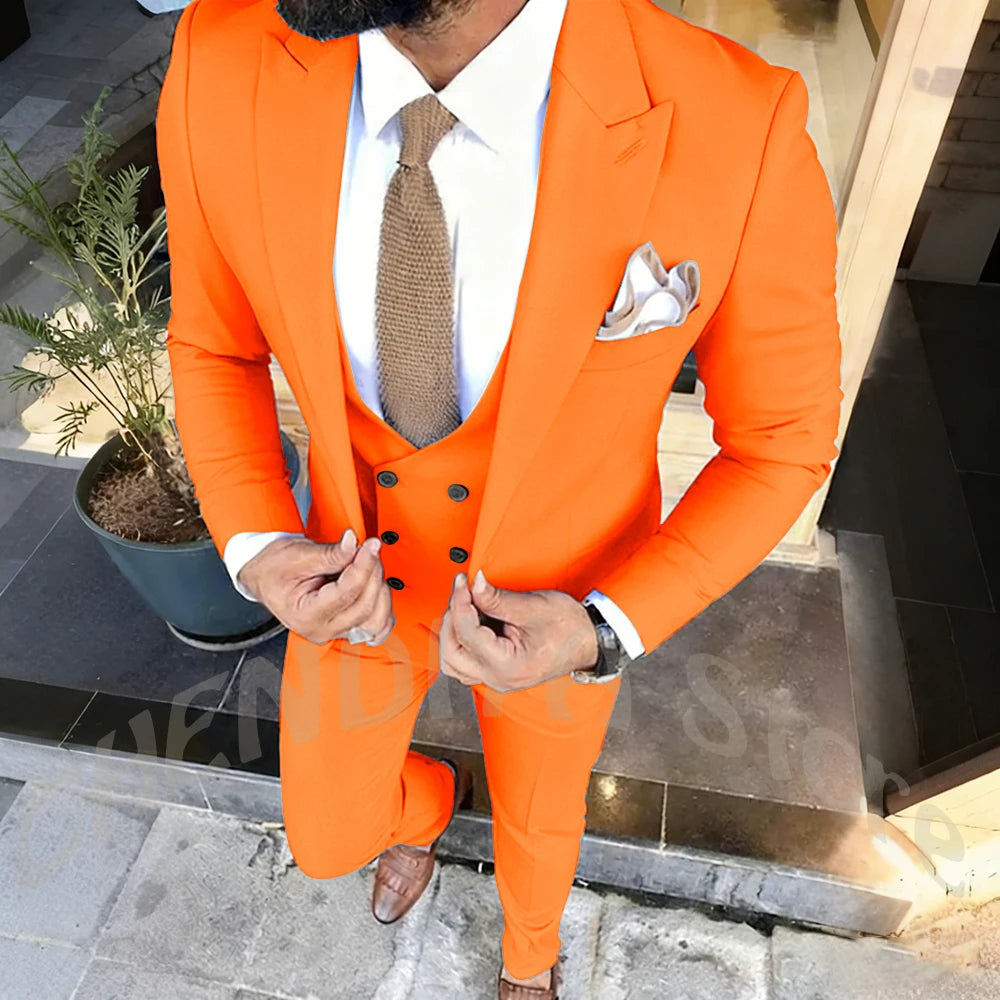 Slim Fit Men's Suits Set 3 Piece Single Breasted Peak Lapel Suit Daily Home Office High Street Fashion Casual Blazer Pants Vest