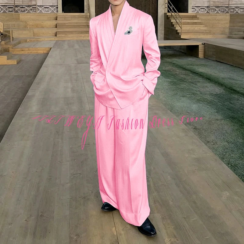 White Loose Style Men's Suit Business Casual 2 Pieces Jacket Pants Work Commute Social Party Male Clothing
