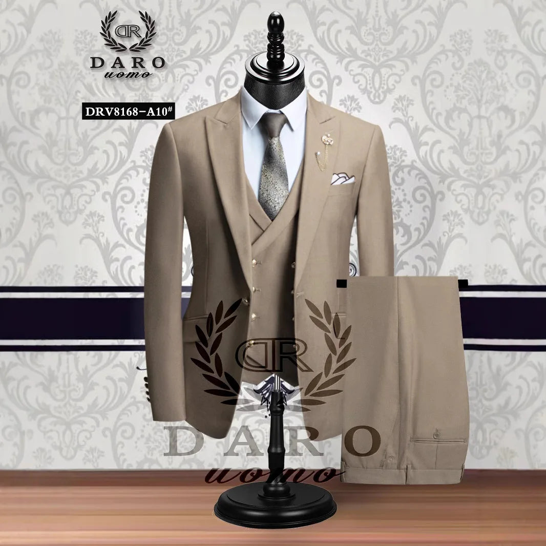 3 Piece Luxury Men's Suits Terno Formal Outfits Jacket Pants with Vest Slim Fit Luxury Costume Homme Formal Occasion Terno