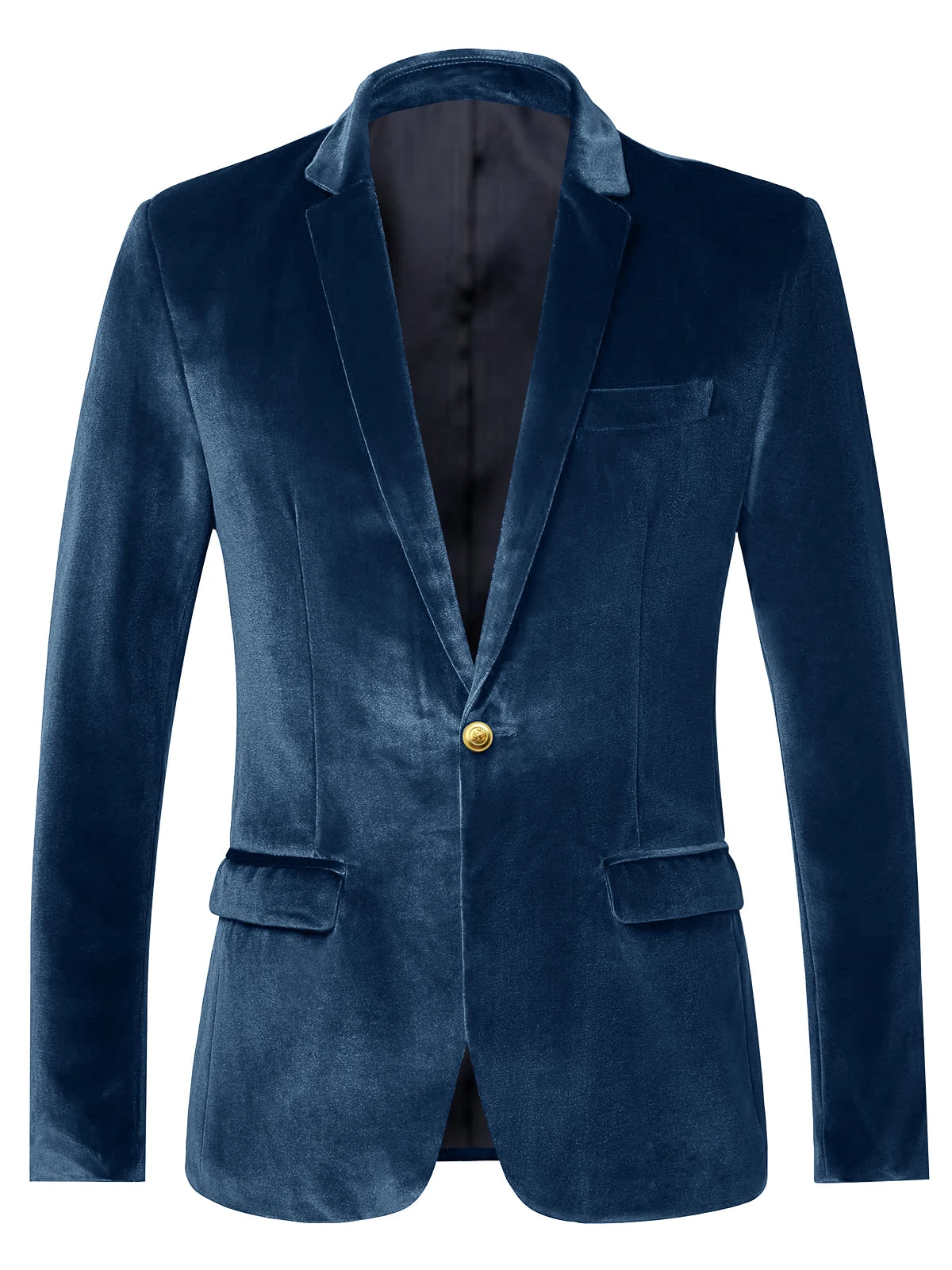 Men's Velvet Blazer Notch Lapel Slim Fit Suit Jacket With Gold One Button Suit Coat For Wedding Party Prom