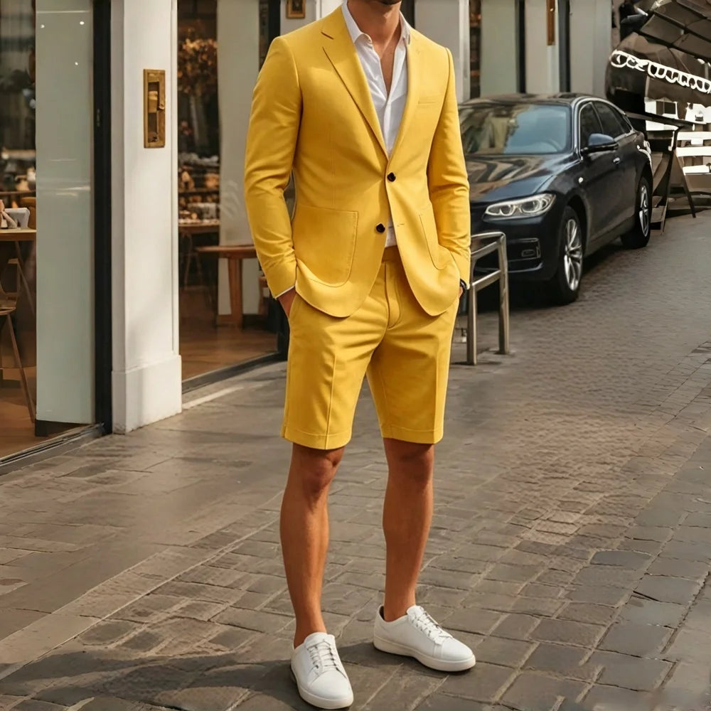 Sky Blue Summer Men Suits with Short Pants 2 Pieces Beach Men Suits Casual Lightweight Blazer Shorts Set for Holiday Party