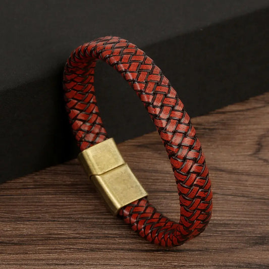 Classic Men Jewelry Braided Leather Bracelet Simple Design Magnetic Clasp Vintage Bangles Gift Dropshipping