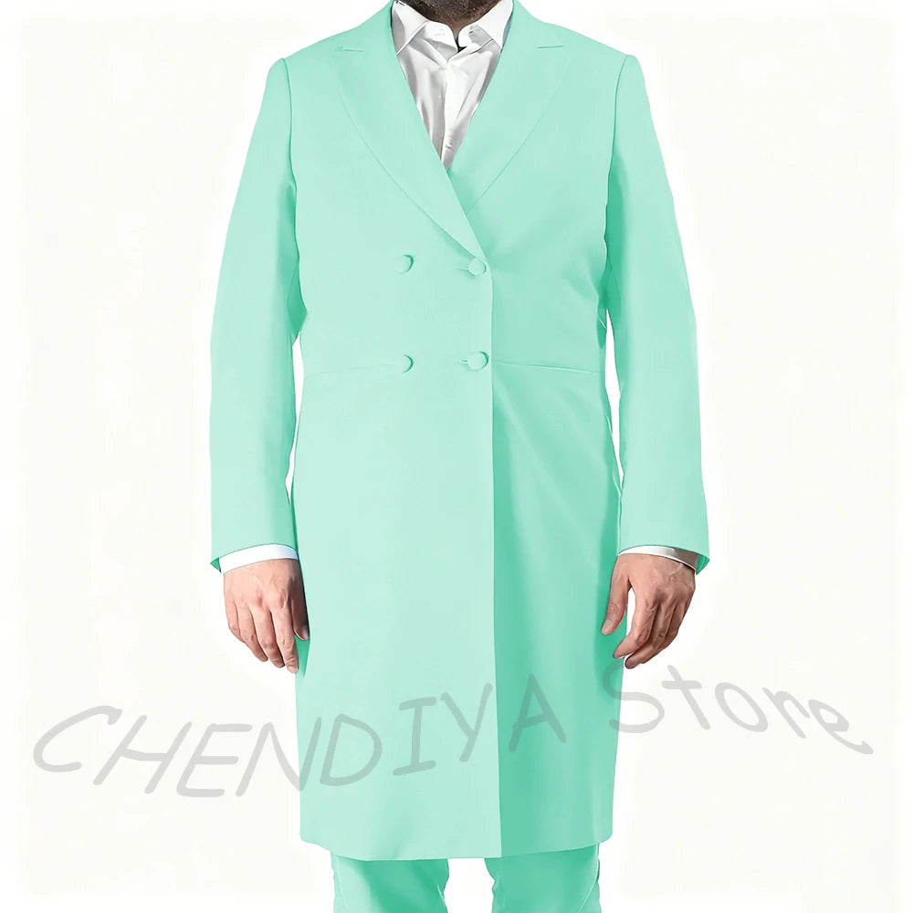 New Arrival Men's Suits Formal Two Piece Long Blazer Classic Double Breasted Daily Office Casual Male Costume Homme Jacket Pants