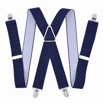 Heavy Duty Big Suspenders for Men Adjustable Elastic X Back Pants Women Suspender for Trousers 55 Inch Clips on dot on navy blue