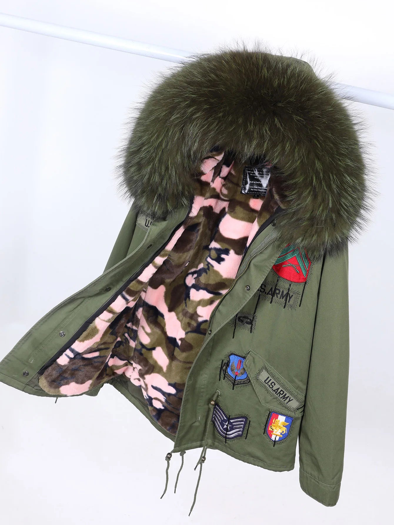 Embroidery Natural Real Fur Collar jacket