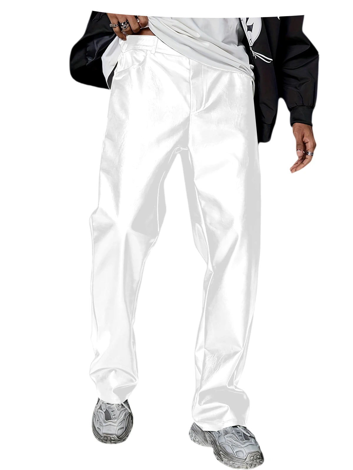 Men's Faux Leather Wide Leg Pants High Waist Loose Straight Trousers Hip Hop Streetwear Club Party Casual Bottoms