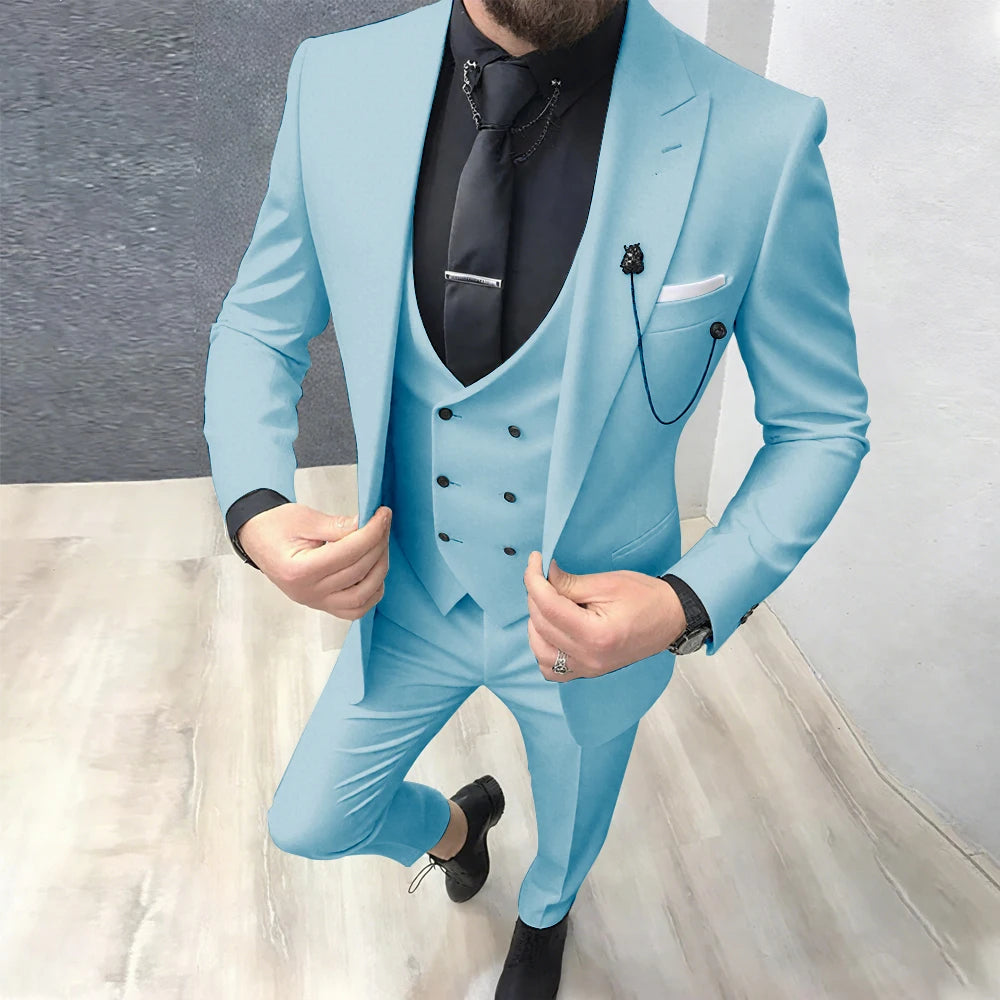 2025 Latest Design Men Suits Fashion Wedding Tuxedo Formal Casual Business Groom 3 Piece Male Suit Slim (Blazer+Vest+Pants)