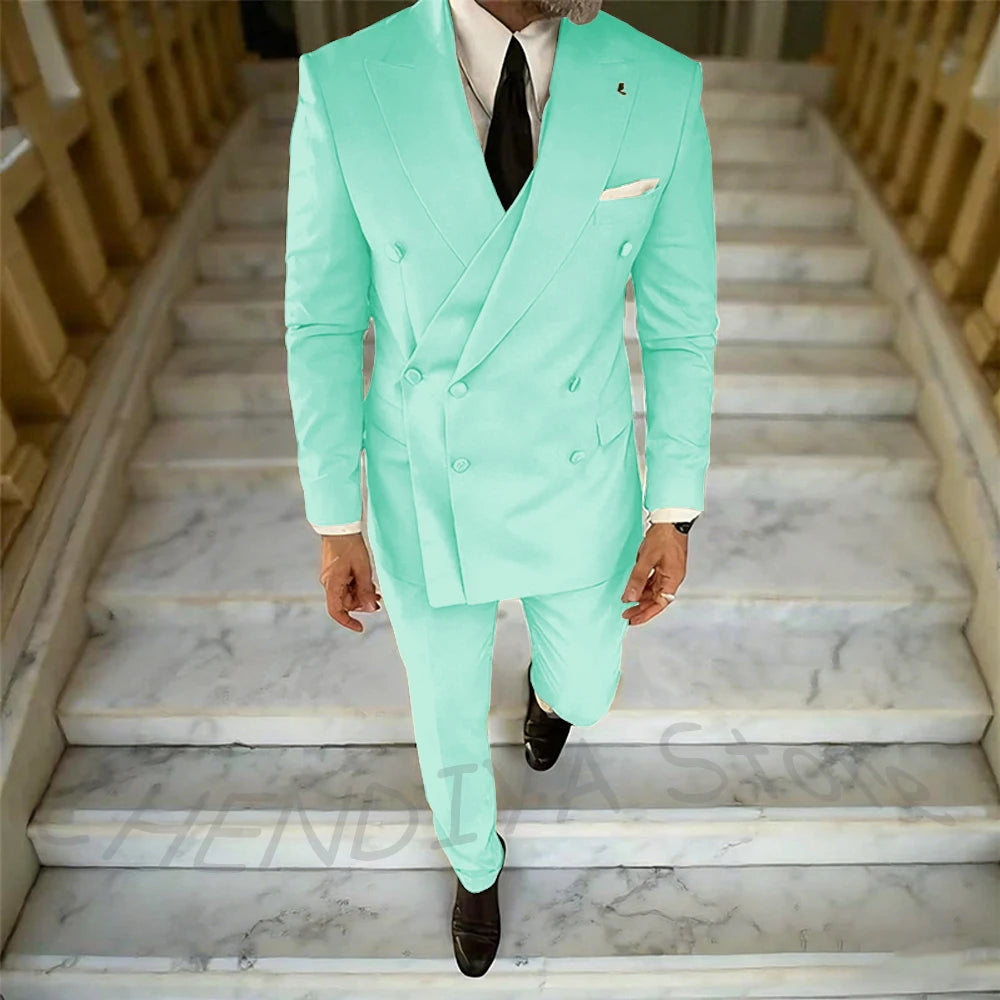 High Quality Peaked Lapel Suit For Men Double Breasted Gentleman Wedding Groom Tuxedo Custom Man Fashion Clothes Set Two Pieces