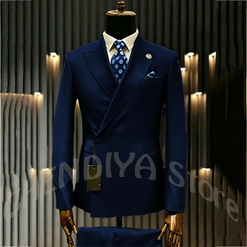 High Quality Formal Men's Suit Incline Single Button Peaked Lapel Slim Fit Business Casual Groom Wedding Set Prom Outfit