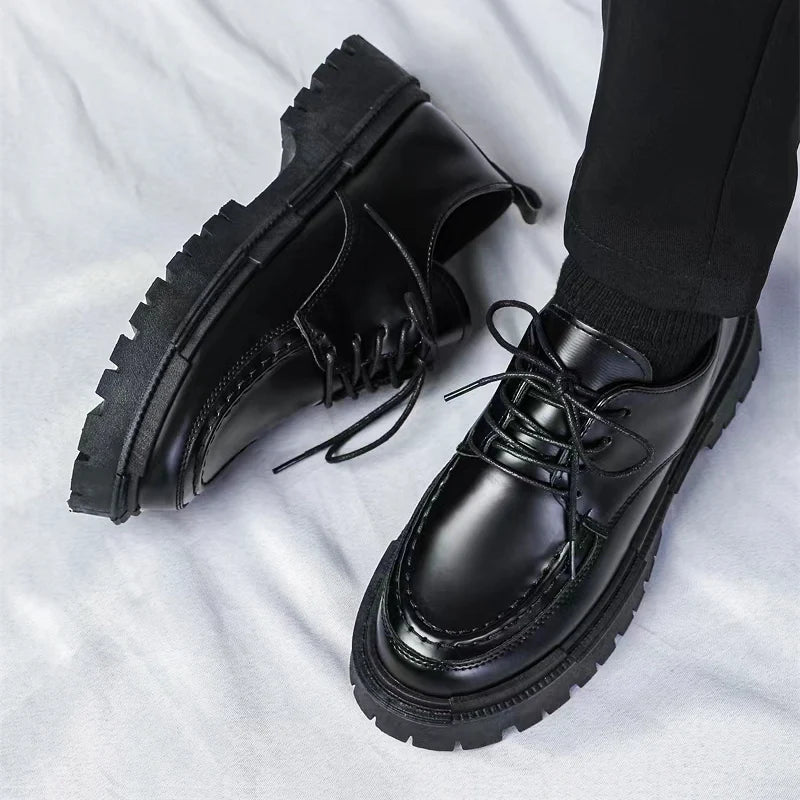 Thick Sole Formal Black Men Leather Shoes Luxury Brand Designer Platform Casual Shoes Wedding Dress Oxfords Shoes Men Work Shoes