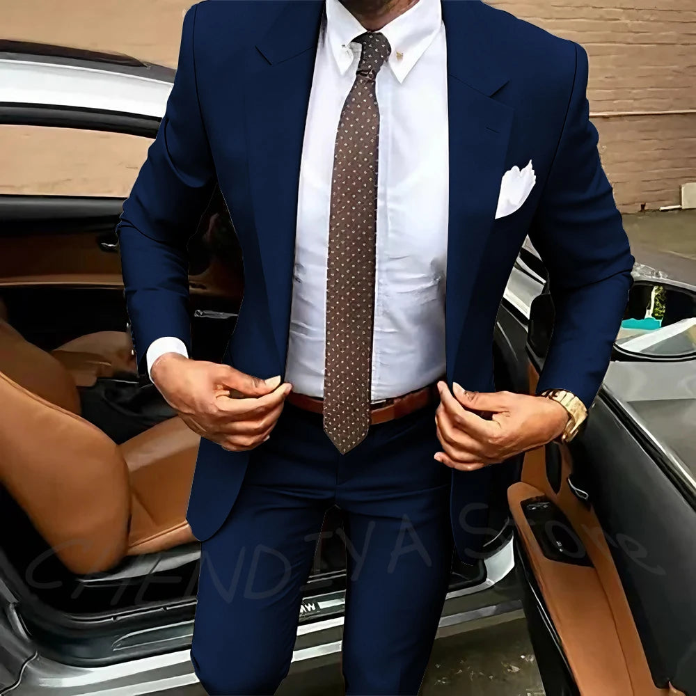 Dark Brown Men's Suits Classic Notched Lapel Slim Fit 2 Pieces Chic Single Breasted Formal Dinner Business Outfits Jacket Pants